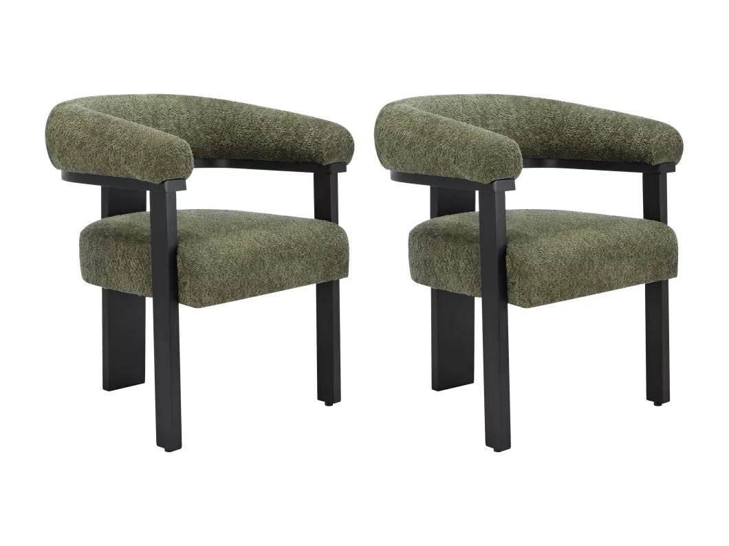 Lot de 2 chaises avec accoudoirs en tissu bouclette et bois d'hévéa - Blanc et noir - LIVELIA de Pascal MORABITO