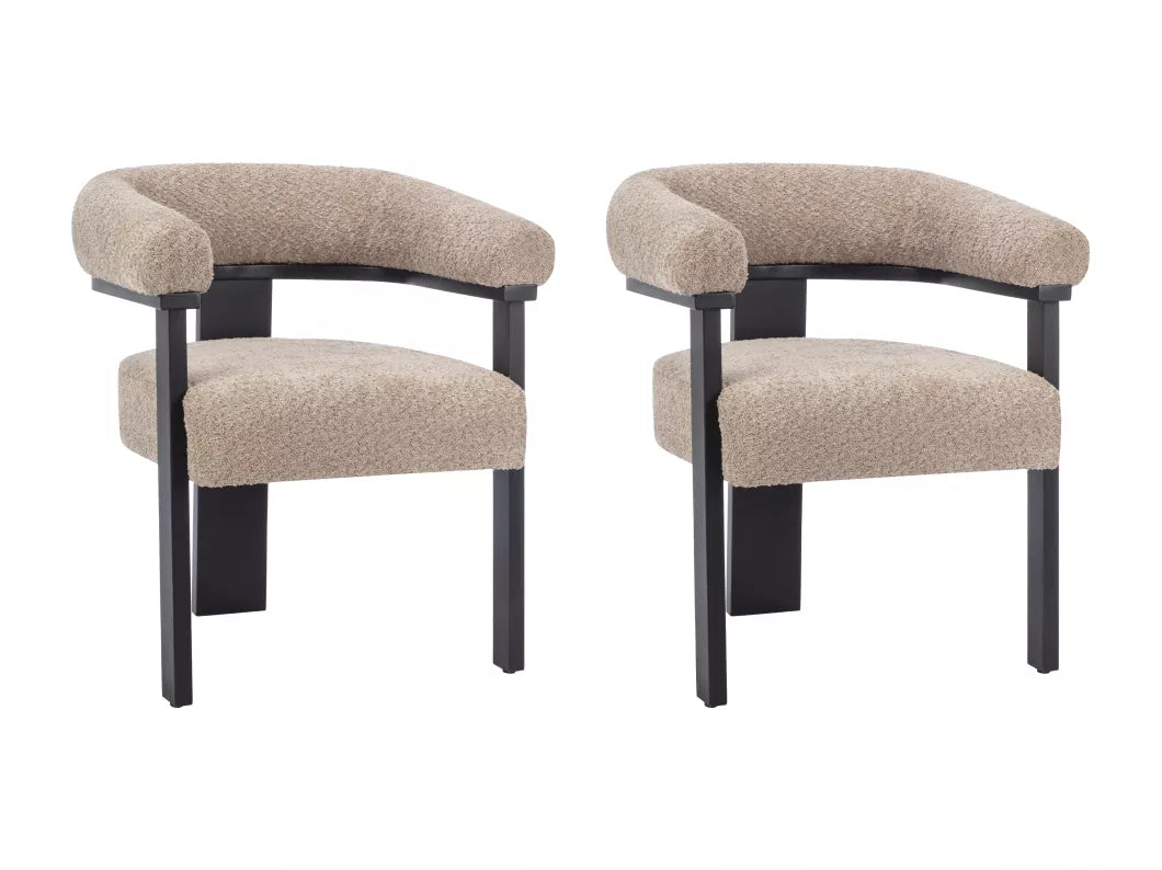 Lot de 2 chaises avec accoudoirs en tissu bouclette et bois d'hévéa - Blanc et noir - LIVELIA de Pascal MORABITO
