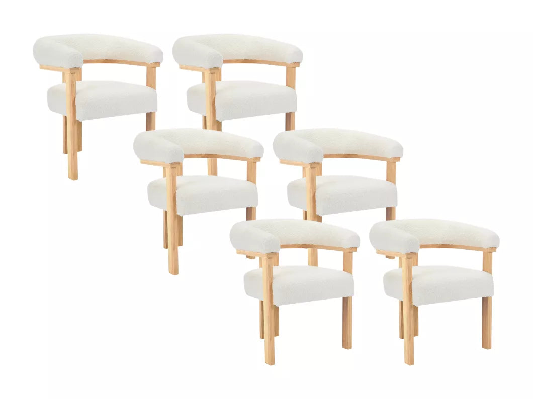Lot de 2 chaises avec accoudoirs en tissu bouclette et bois d'hévéa - Blanc et noir - LIVELIA de Pascal MORABITO