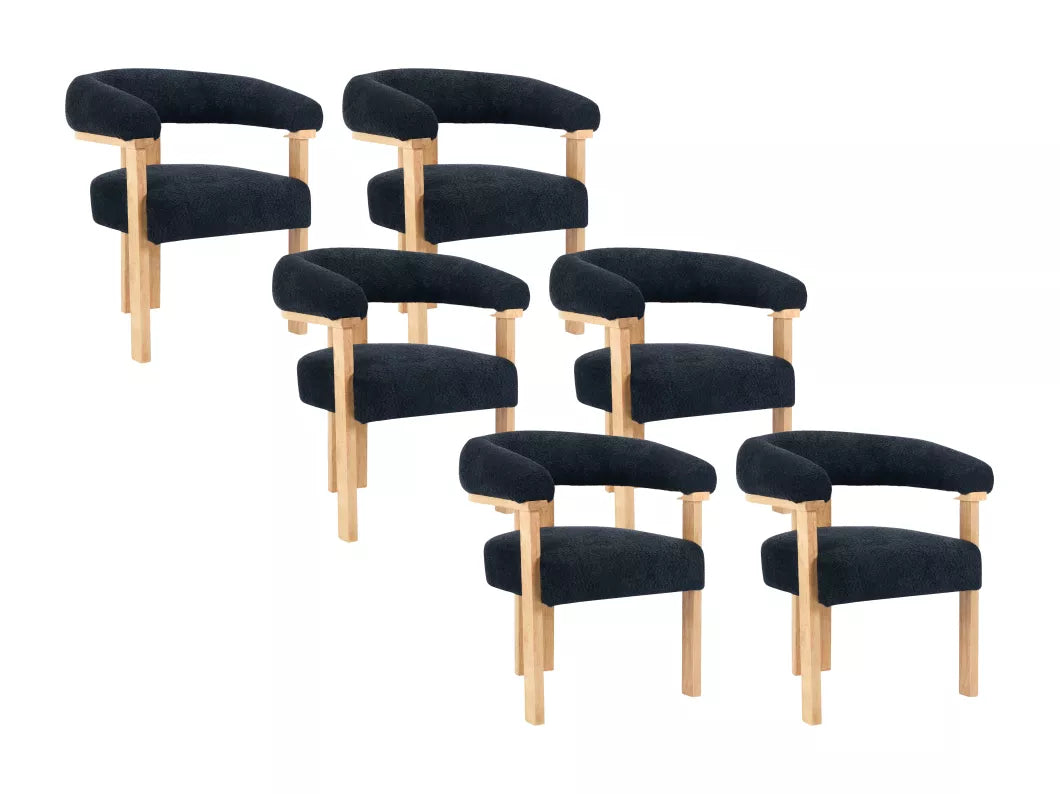 Lot de 2 chaises avec accoudoirs en tissu bouclette et bois d'hévéa - Blanc et noir - LIVELIA de Pascal MORABITO