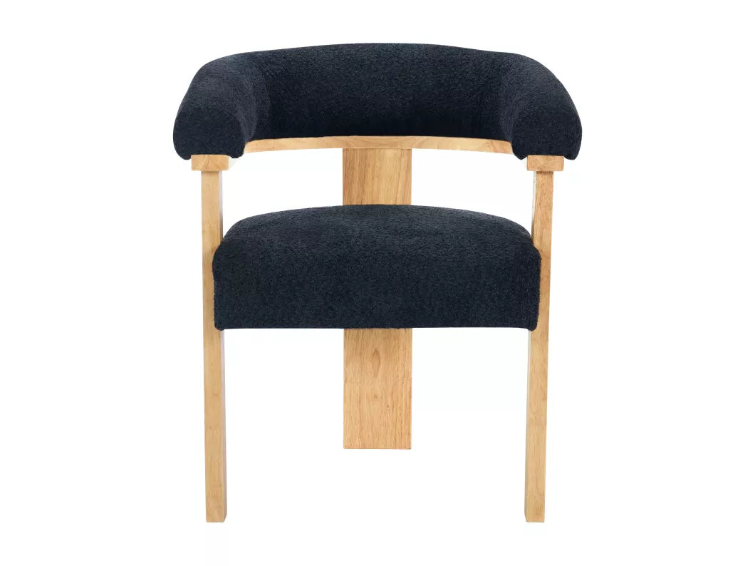 Lot de 2 chaises avec accoudoirs en tissu bouclette et bois d'hévéa - Blanc et noir - LIVELIA de Pascal MORABITO