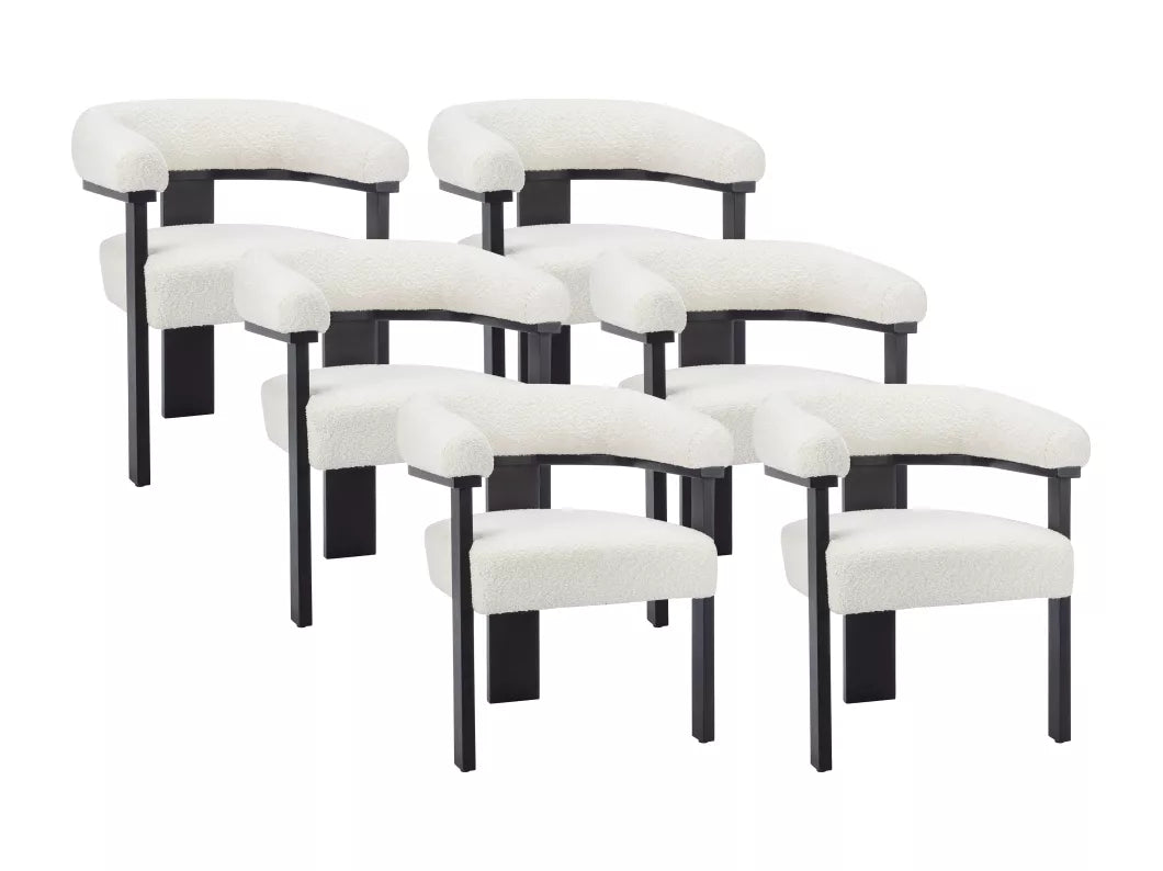 Lot de 2 chaises avec accoudoirs en tissu bouclette et bois d'hévéa - Blanc et noir - LIVELIA de Pascal MORABITO