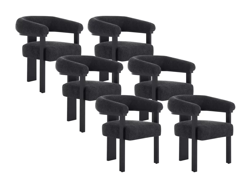 Lot de 2 chaises avec accoudoirs en tissu bouclette et bois d'hévéa - Blanc et noir - LIVELIA de Pascal MORABITO