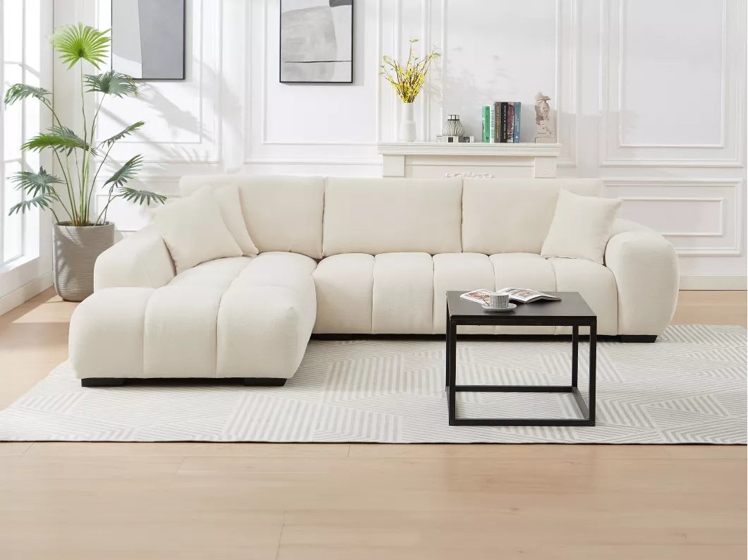 Canapé d'angle gauche en tissu beige BERENIA