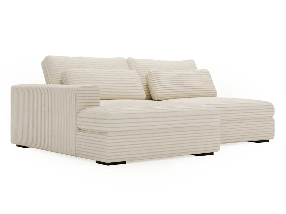 Canapé d'angle convertible grande méridienne velours côtelé beige MONTPARNASSE