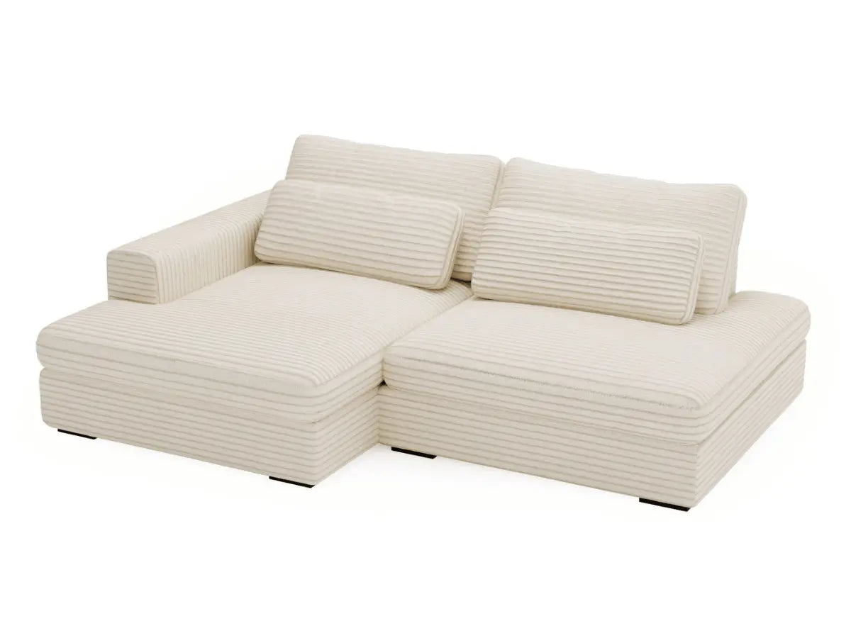 Canapé d'angle convertible grande méridienne velours côtelé beige MONTPARNASSE