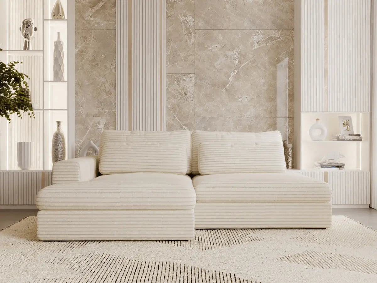Canapé d'angle convertible grande méridienne velours côtelé beige MONTPARNASSE