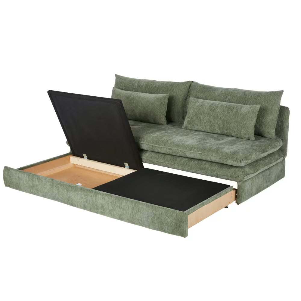 Clio - Canapé convertible 2/3 places en tissu recyclé vert kaki