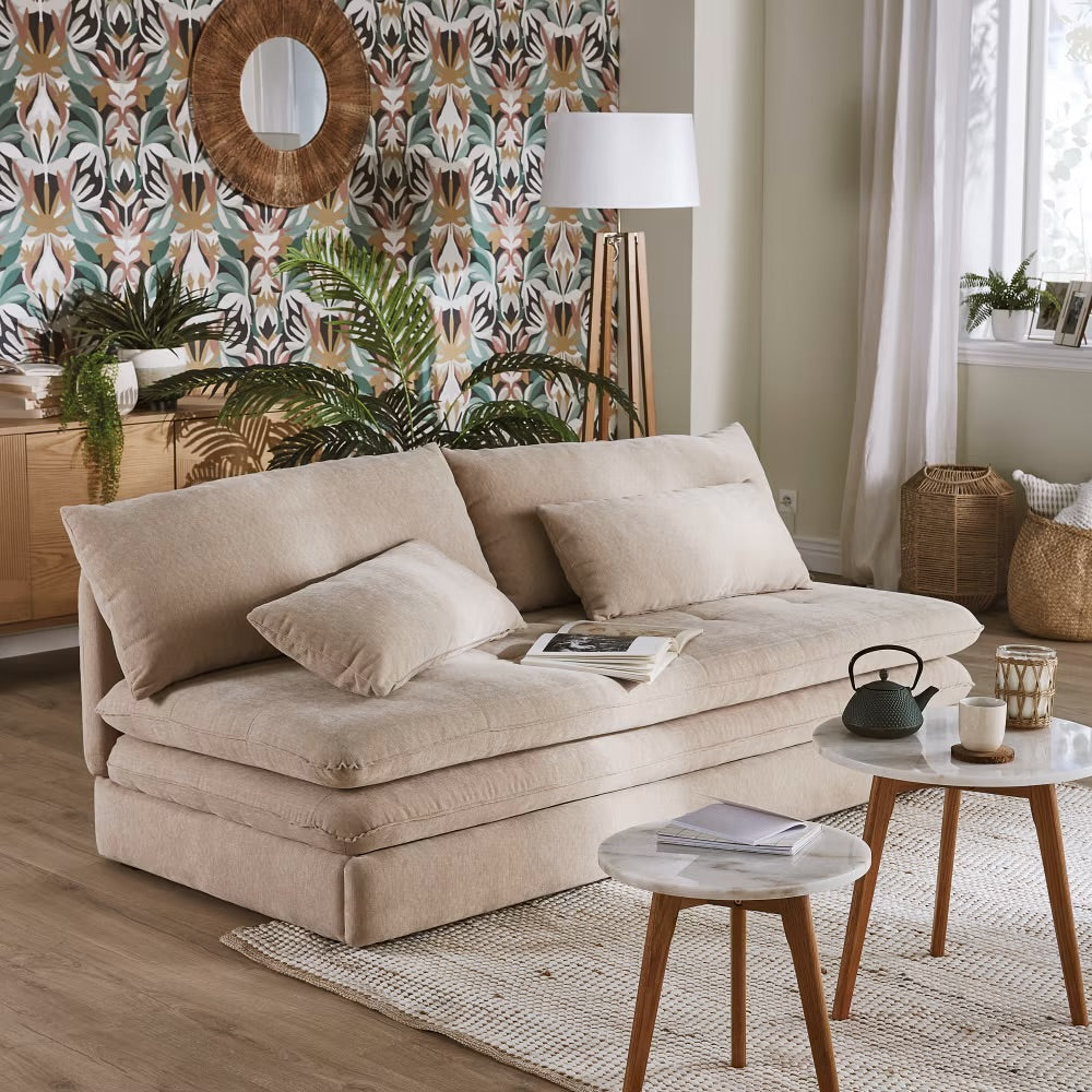 Clio - Canapé convertible 2/3 places en tissu recyclé beige
