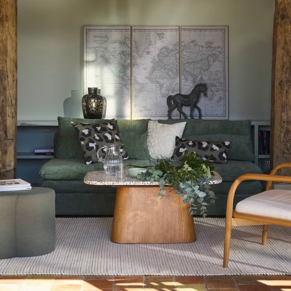 Clio - Canapé convertible 2/3 places en tissu recyclé vert kaki