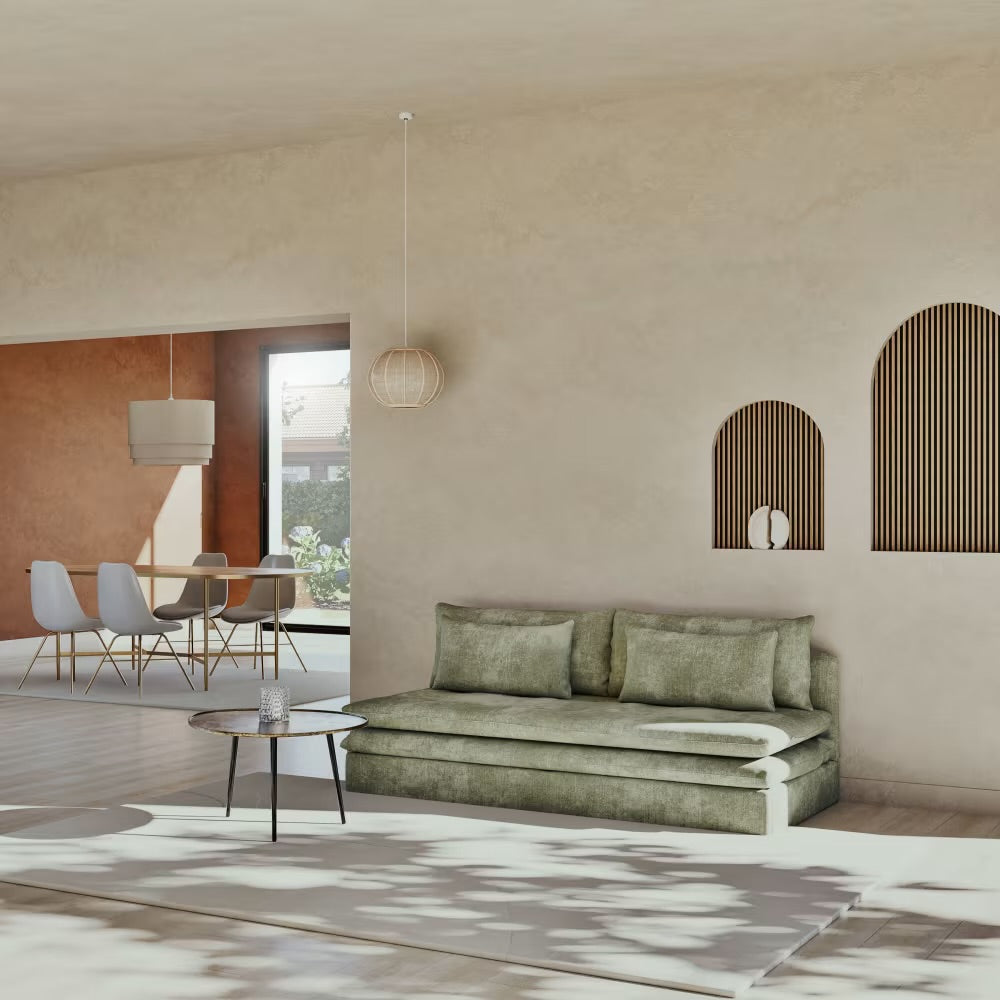 Clio - Canapé convertible 2/3 places en tissu recyclé vert kaki