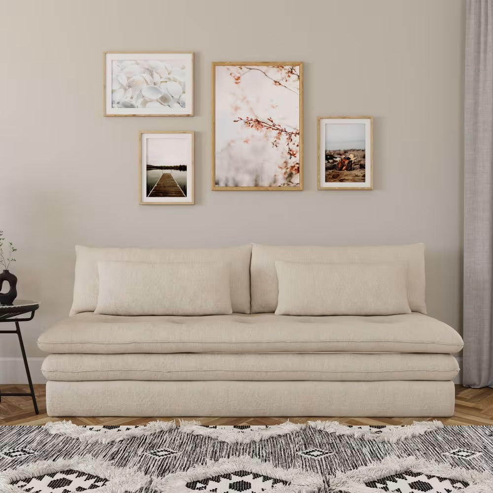 Clio - Canapé convertible 2/3 places en tissu recyclé beige